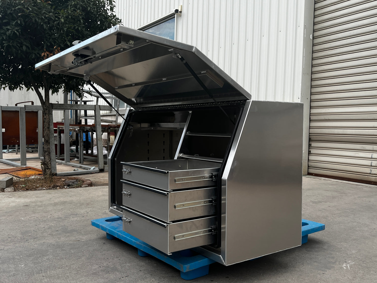 1800*600*860 flat plate full open toolbox with build in drawers