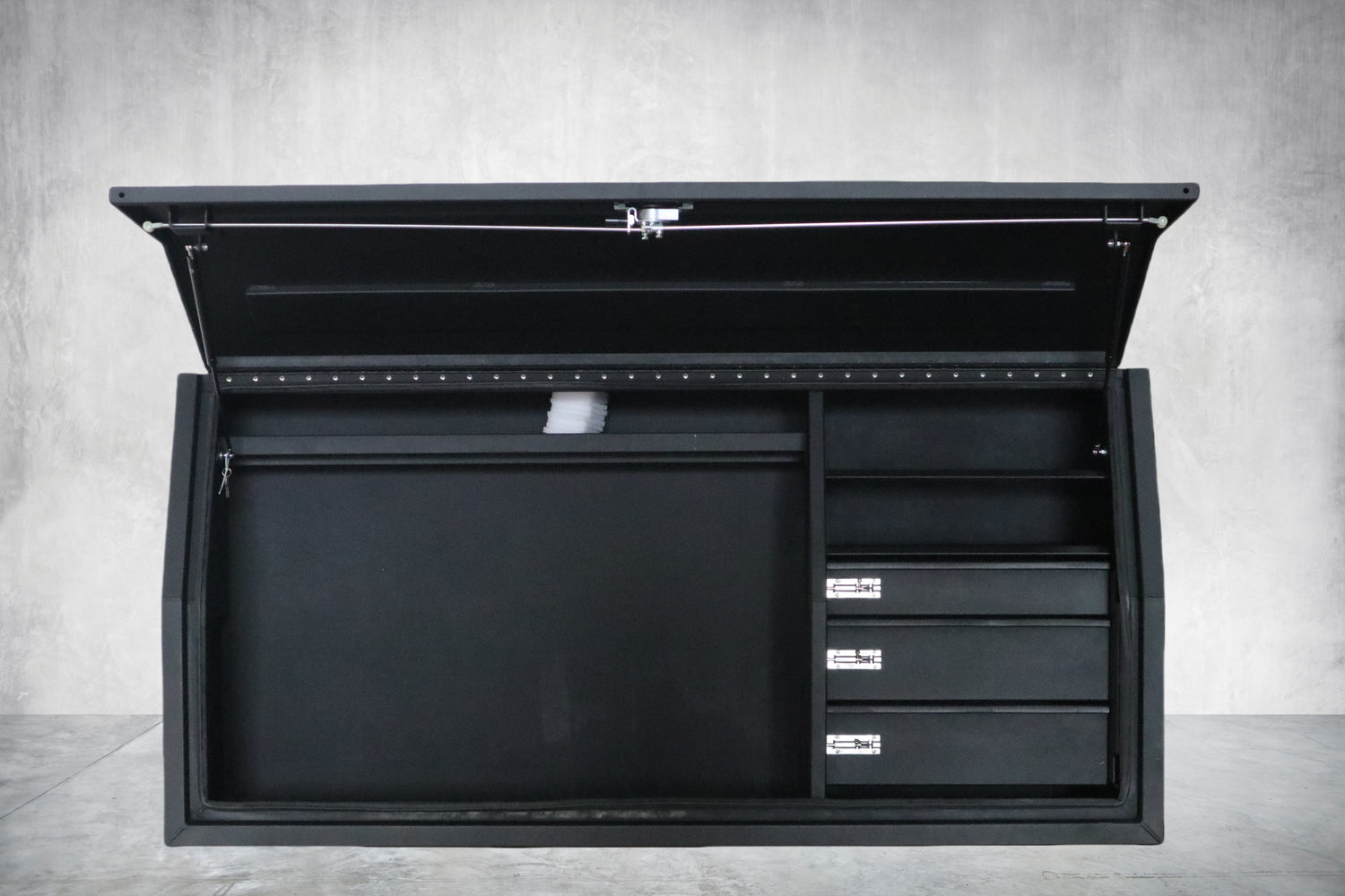 1500*600*860 flat plate full open toolbox with build in drawers black