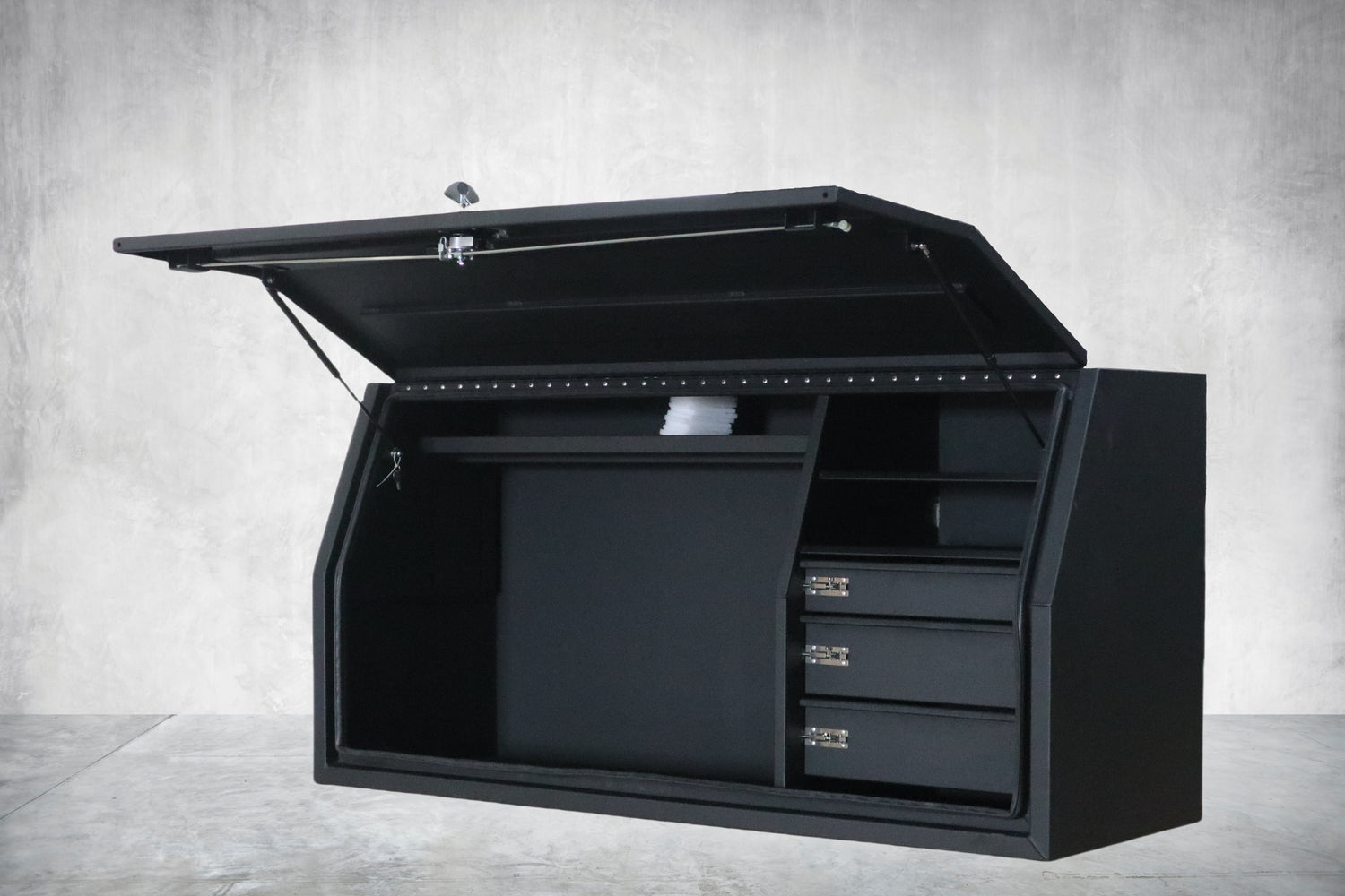 1500*600*860 flat plate full open toolbox with build in drawers black